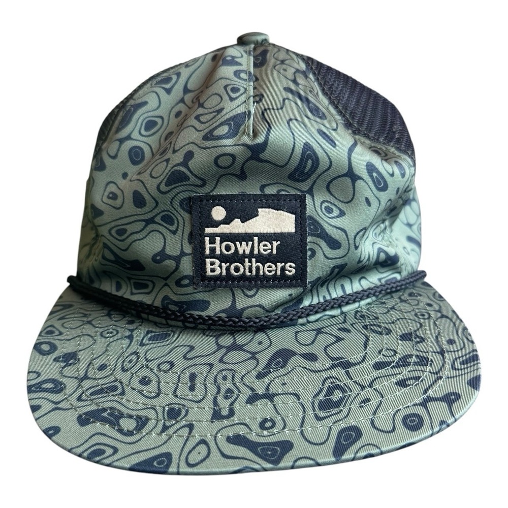 Howler Brothers Men's Adjustable Snap Back Hat Green Topographic Pattern